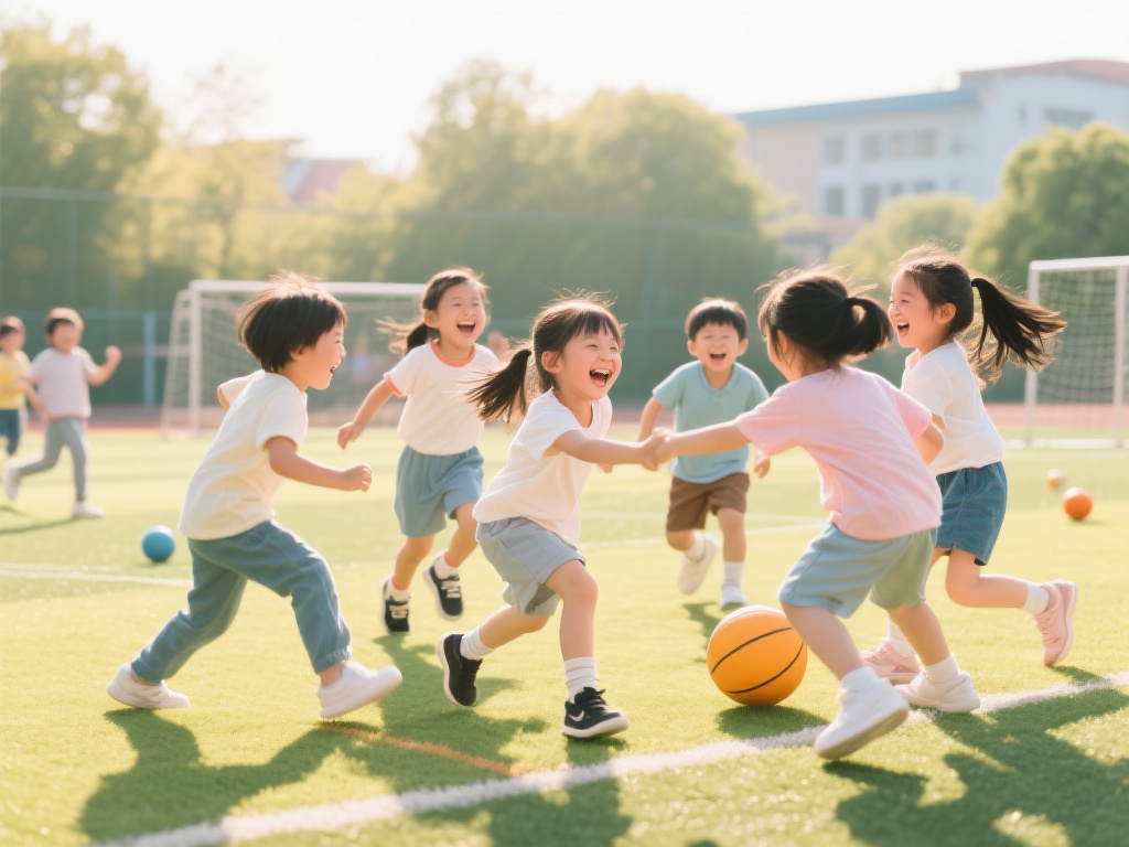 在阳光洒满操场的午后，孩子们欢快的笑声与运动的激情